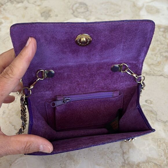 Genuine Eel-skin Mini Shoulder / Clutch Bag with Chain & Leather Strap - Picture 12 of 16